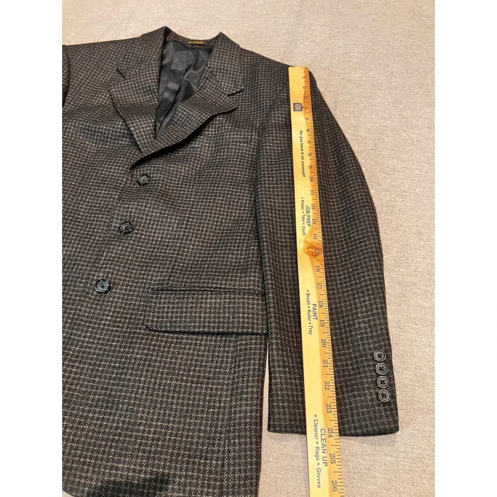 Oscar De‎ La Renta Navy Blue Plaid 38R Wool Blazer Sports Coat Preowned Menswear